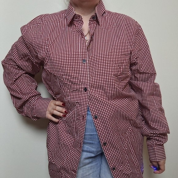 Express Men's Red and White Polka Dot Fitted Button Down Shirt Size XL - Picture 1 of 9